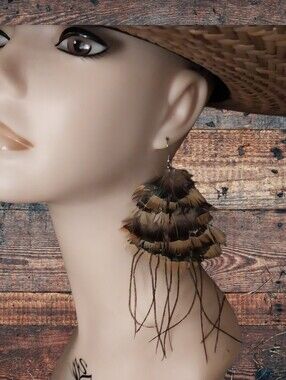 Boho Layered Feather Dangle Earrings -